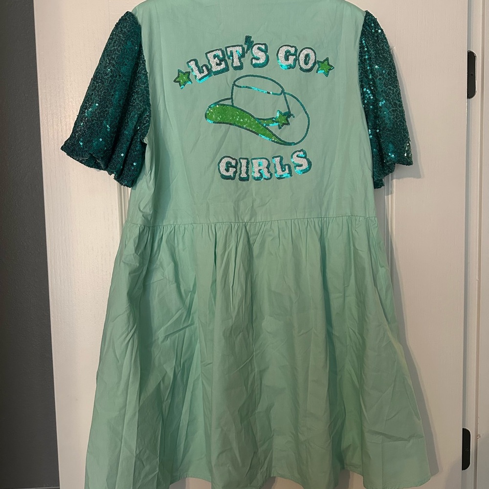 Peach Love California Teal Sequin Dress